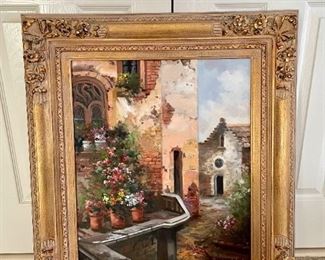 1 of 2 Large Mediterranean Oil Painting in a Renaissance Frame Rococo Baroque Design