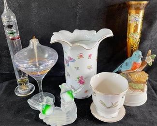 Antique Reflections Vase Galileo Thermometer Robin Music Box Lot