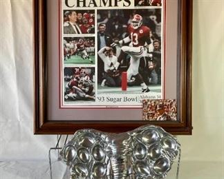 Arthur Court Elephant Serving Pieces with Framed Alabama Crimson Tide 1993 National Championship
