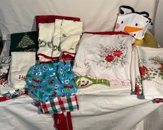 Christmas Linens, Aprons, Table Cloths