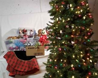 Christmas Tree, Ornaments, and Tree Skirt