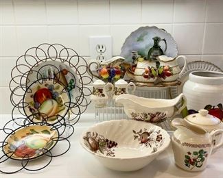 Decorative Kitchen Lot Sugars and Creamers and Decorative Plates for the Wall