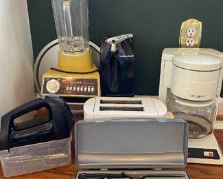 Kitchen Gadget Lot Coffee Pot Vintage Mixer Can Opener Electric Knife and More