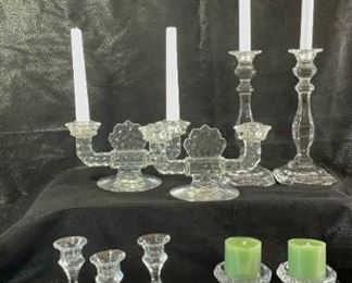 Large Bundle of 9 Clear Glass Candle Holders