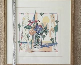Large Picture Abstract Vase with Flowers Neutral Frame