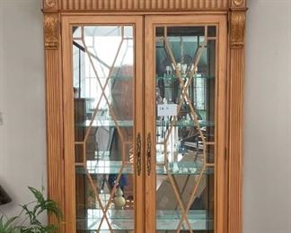 Oversized Oak Lit Curio Cabinet Mirrored Display