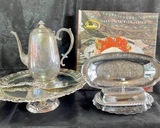 Silver and Silver Plated Pitcher, Butter Dish, and More