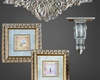 Two Pastel Floral Framed Prints White Lily and White Iris with Wall Decor