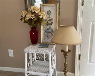 Wicker End Table Mirror Picture Lot