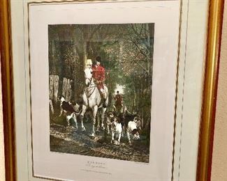 PAIR OF LARGE HUNTING FRAMED PRINTS.