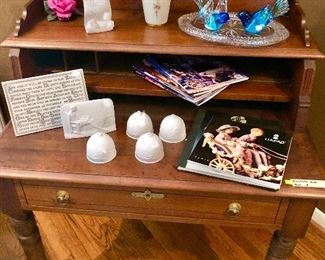 SWEET ANTIQUE SECRETARY WITH MURANO BLUE BIRDS, BEAUTIFUL FLORAL VASE, LLADRO BELLS AND PLAQUES!