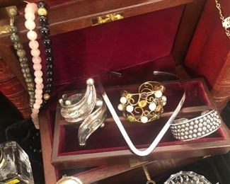 VINTAGE BALLADARES STERLING ABOLONE HINGED CUFF, ARTIC YELLOWHORSE STERLING BEADED CUFF, AND THE CUFF IN THE CENTER!