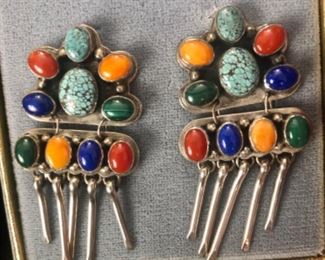 LARGE NAVAJO SUNRISE MULTI-STONE EARRINGS. ATTENTION GETTERS!!