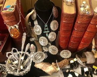 STERLING CONCHO SIGNED BELT, LARGE BALTIC AMBER STERLING PENDANT NECKLACE, CUFF BRACELETS, GEMSTONE RINGS, AND MORE!