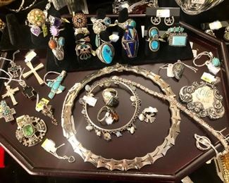 MORE STERLING INCLUDING FOREE ANTIQUE CUPID LUGGAGE LABEL USED AS A PENDANT.