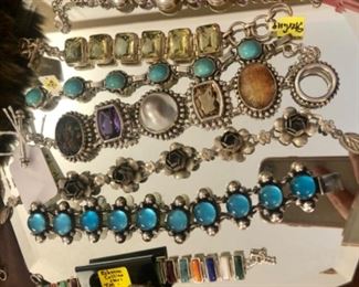MULTIPLE STERLING BRACELETS INCLUDING TURQUOISE, STEPHEN DWECK, AMETHYST, AND MORE!