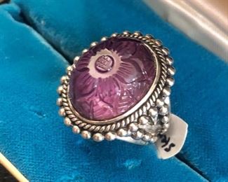 STEPHEN DWECK CARVED AMETHYST STERLING RING....NEIMAN'S