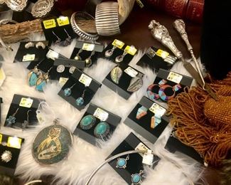 STERLING AND TURQUOISE INDIAN EARRINGS.