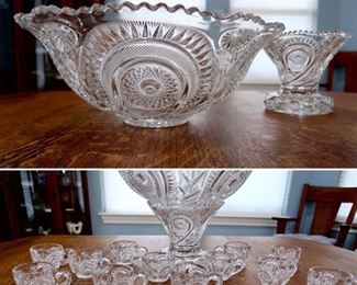 Beautiful Antique Punch Bowl - 2 pieces - American Brilliant Glass