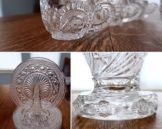 Beautiful Antique Punch Bowl - 2 pieces - American Brilliant Glass - 12 Matching Cups & 12 Plates (not exact match)