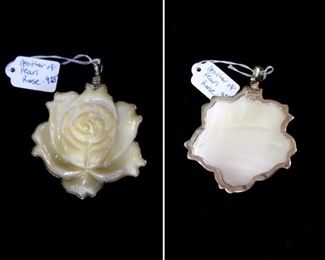 Beautiful Carved Rose w/Sterling Silver Edge Pendant
