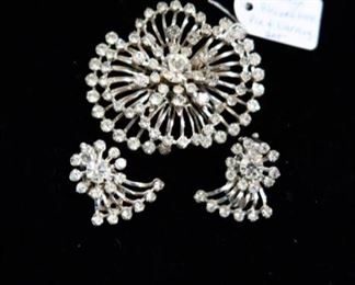 Vintage Pin & Clip Earring Rhinestone Set
