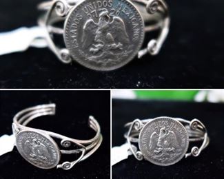 Mexico Silver Coin Cuff Bracelet