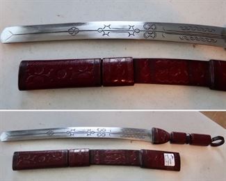 Vintage Sword with Leather handle and Leather Scabbard from Africa