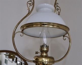 Unique Antique Brass Hanging Oil Lamp - BEAUTIFUL!!
