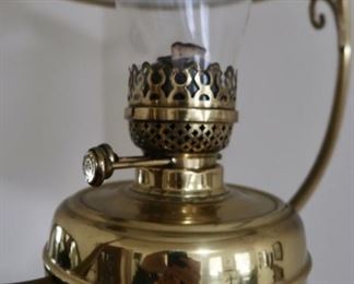 Unique Antique Brass Hanging Oil Lamp - BEAUTIFUL!!