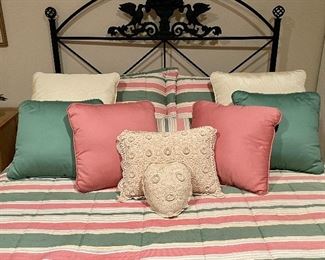 Item 84:  Queen Linens with Pillows, sage and pink: $95
