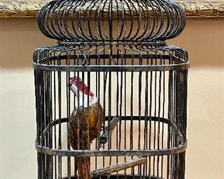Item 14:  Tall Vintage Brass Birdcage with Two Faux Birds - 23":  $145