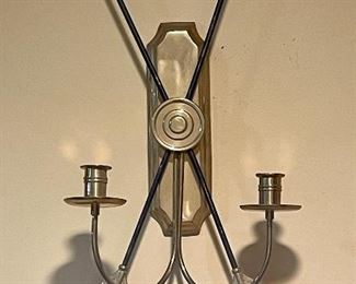Item 64:  Pair of Neoclassical Style Brass Crossed Arrow Candle Sconces - 19.5":  $65 for pair