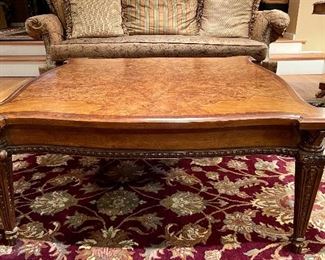 Item 9:  Hillsborough Cocktail Table with Burled Veneer Top - 44"l x 44"w x 19"h:  $495