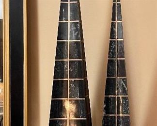 Item 76:  Black and Gold Decor, sold "as is" - some small flakes on edge of smaller one): $38 for pair                                                          Tallest - 33"
