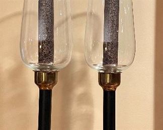 Item 77:  Pair of Brass Candlesticks with Hurricanes - 20.25": $28