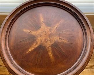 Round Wood Side Table with Star Pattern Inlay