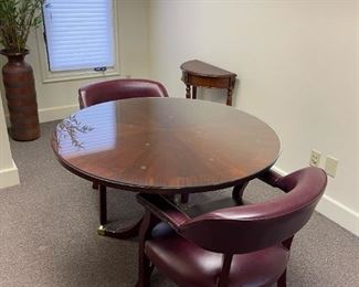 Round Wood Office Table with Glass Top Cover