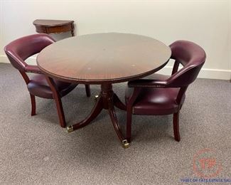 Round Wood Office Table with Glass Top Cover