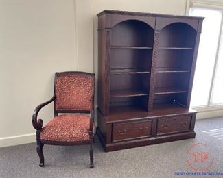 Ellis Line by SLIGH Bookcase with Low Drawer Cabinet with FLEXSTEEL Sitting Armchair