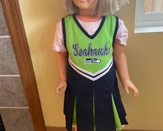 Vintage Doll in Seahawks Cheer Dress