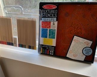 Colored Pencils, Textured Stencils