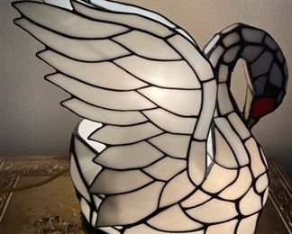 Tiffany Stained Glass Swan Lamp