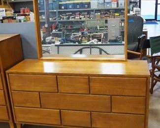 Conant Ball Mid-Century Modern 9-Drawer Dresser, 30" H x 58" W x 18" D, Mirror Can Be Hung Separately Or Attached To Dresser 