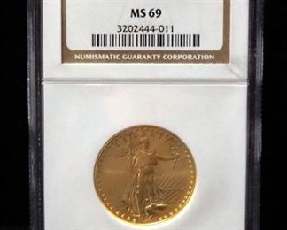 1986 American Eagle $25 Gold Coin, Certified NGC, Graded MS 69