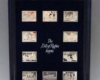 Franklin Mint The Bill Of Rights Ingots, With COA, 1st Edition Proof Set, Approx 11 Troy Oz Sterling Silver, In Slip Cover