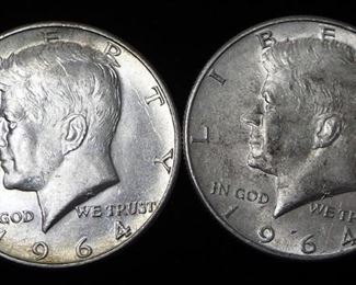 Kennedy Half Dollars, Years Include 1964 (10), 1965, And 1967 (3), Total Qty 14