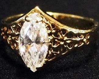 14K HGE Rings, Qty 3, With Clear Stones, Sizes 7-1/2, 9-1/4, And 11-1/2, Approx 12.35 g Total Weight Including Stones