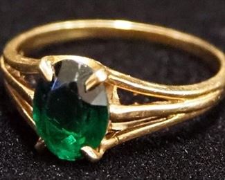 10K Gold Rings, Qty 2, With Green And White Stones, Sizes 5 And 6-1/4, Approx 3.00 g Total Weight Including Stones