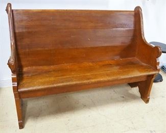 Wood Church Pew With Gothic Arch Carvings On Ends, 34" H x 50" W x 24" D